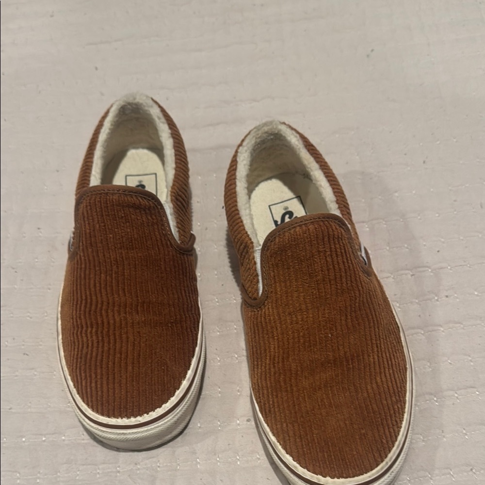 Brown Corduroy Slip-On Shoes